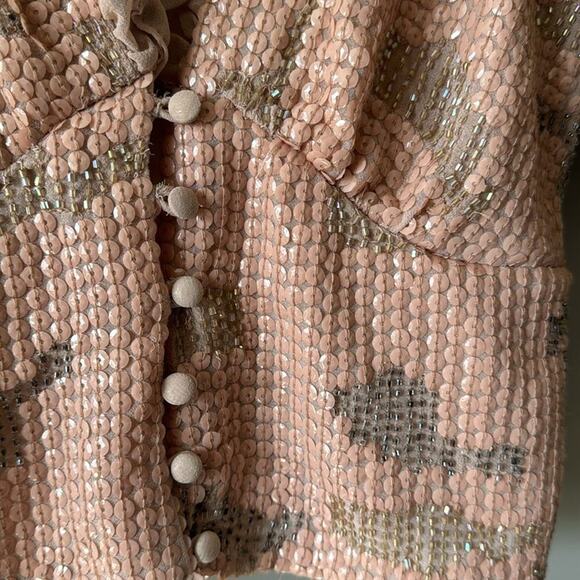 ANTHROPOLOGIE X FOREVER THAT GIRL SEQUINED V NECK SHORT SLEEVE BLOUSE XS - Picture 4 of 6